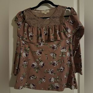 🔥 No Comment Mauve Floral Lace Cold Shoulder Blouse